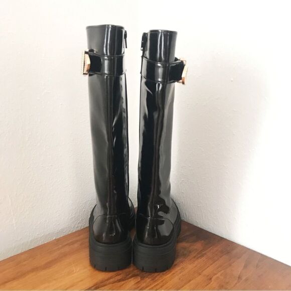 GIANNI BINI Skyscraper Lace Up Lug Sole Platform Tall Boot Patent Leather Size 7 - Picture 7 of 12